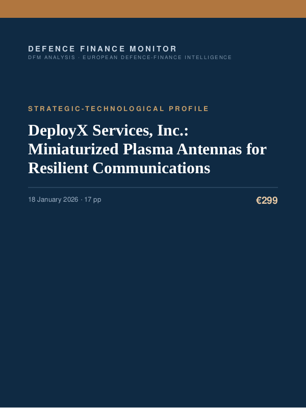 Cover of the DFM report “DeployX Services, Inc.: Miniaturized Plasma Antennas for Resilient Communications” — Strategic-Technological Profile, 17-page PDF