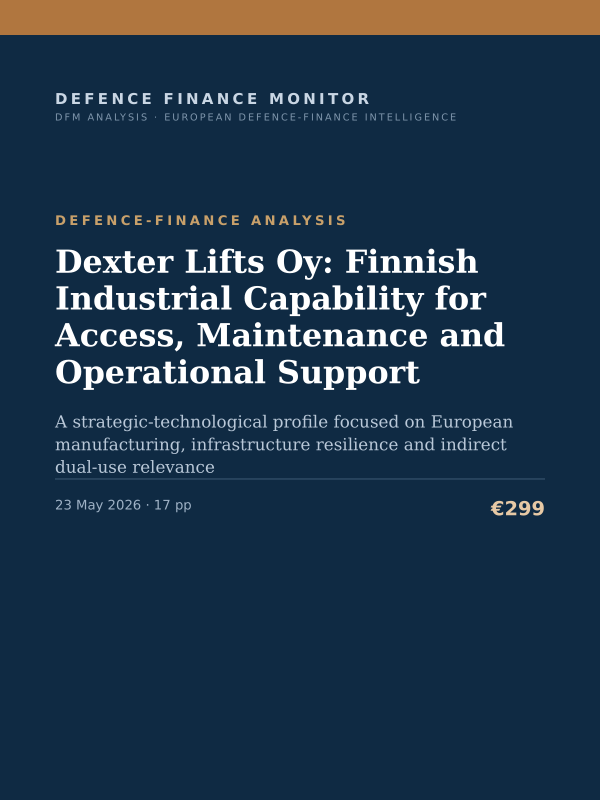 Cover of the DFM report “Dexter Lifts Oy: Finnish Industrial Capability for Access, Maintenance and Operational Support” — Defence-Finance Analysis, 17-page PDF