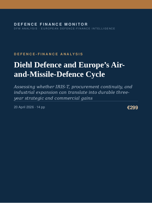 Cover of the DFM report “Diehl Defence and Europe’s Air-and-Missile-Defence Cycle” — Defence-Finance Analysis, 14-page PDF