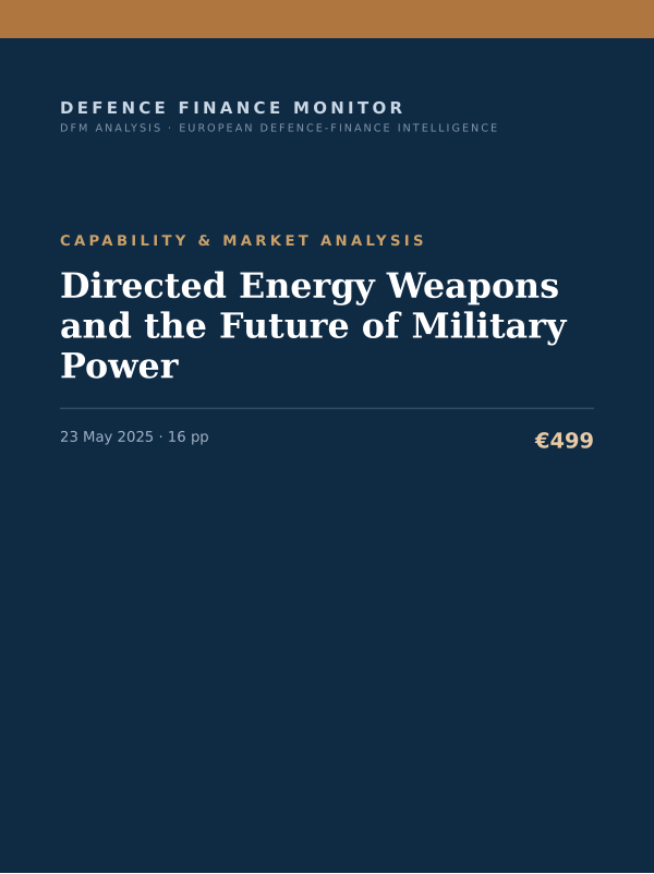 Cover of the DFM report “Directed Energy Weapons and the Future of Military Power” — Capability & Market Analysis, 16-page PDF