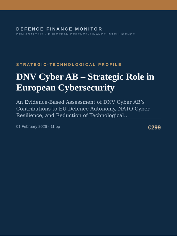 Cover of the DFM report “DNV Cyber AB – Strategic Role in European Cybersecurity” — Strategic-Technological Profile, 11-page PDF