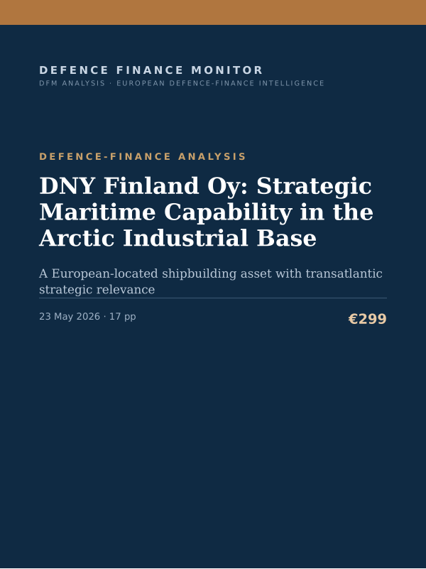Cover of the DFM report “DNY Finland Oy: Strategic Maritime Capability in the Arctic Industrial Base” — Defence-Finance Analysis, 17-page PDF