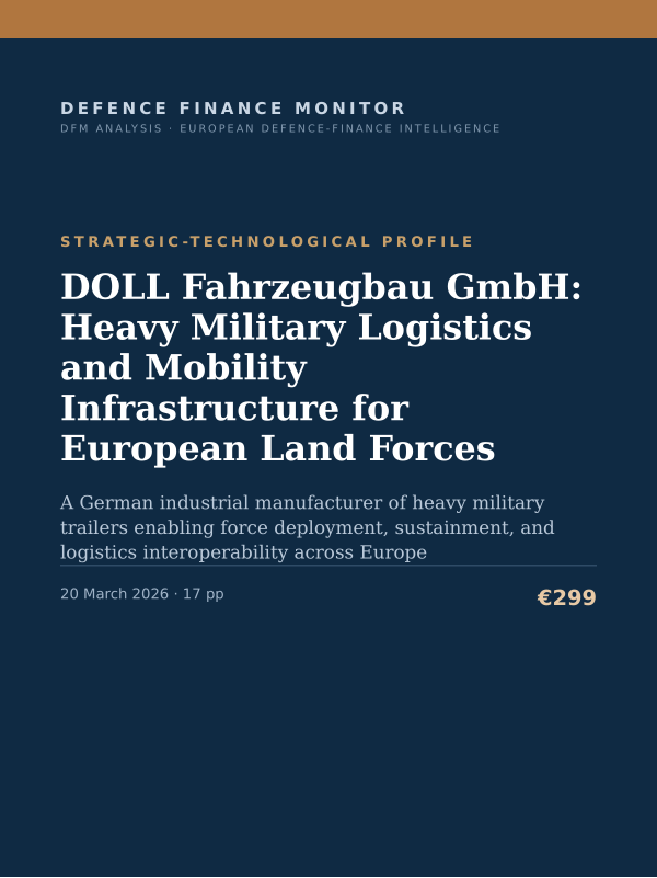 Cover of the DFM report “DOLL Fahrzeugbau GmbH: Heavy Military Logistics and Mobility Infrastructure for European Land Forces” — Strategic-Technological Profile, 17-page PDF