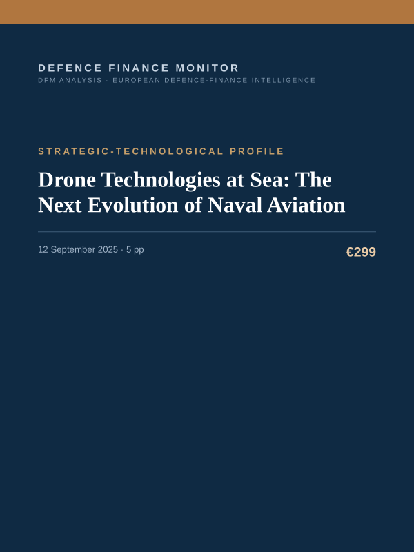 Cover of the DFM report “Drone Technologies at Sea: The Next Evolution of Naval Aviation” — Strategic-Technological Profile, 5-page PDF