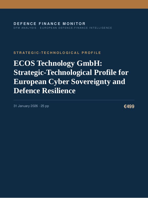 Cover of the DFM report “ECOS Technology GmbH: Strategic-Technological Profile for European Cyber Sovereignty and Defence Resilience” — Strategic-Technological Profile, 25-page PDF
