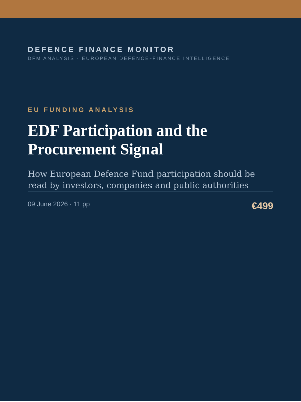 Cover of the DFM report “EDF Participation and the Procurement Signal” — Eu Funding Analysis, 11-page PDF