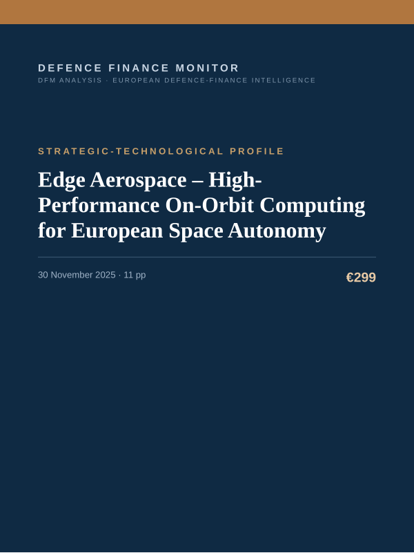 Cover of the DFM report “Edge Aerospace – High-Performance On-Orbit Computing for European Space Autonomy” — Strategic-Technological Profile, 11-page PDF