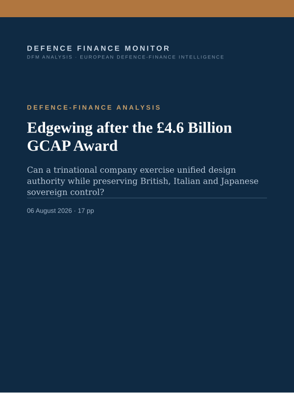 Cover of the DFM report “Edgewing after the £4.6 Billion GCAP Award” — Defence-Finance Analysis, 17-page PDF