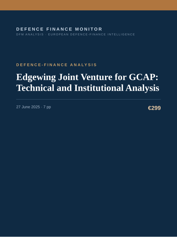 Cover of the DFM report “Edgewing Joint Venture for GCAP: Technical and Institutional Analysis” — Defence-Finance Analysis, 7-page PDF