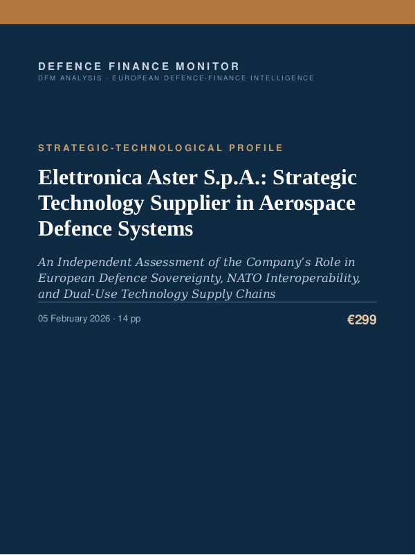 Cover of the DFM report “Elettronica Aster S.p.A.: Strategic Technology Supplier in Aerospace Defence Systems” — Strategic-Technological Profile, 14-page PDF