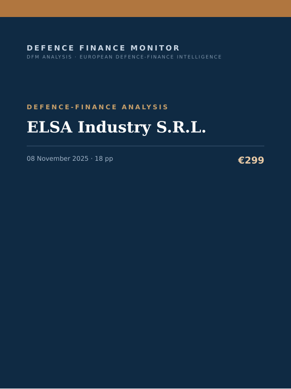 Cover of the DFM report “ELSA Industry S.R.L.” — Defence-Finance Analysis, 18-page PDF