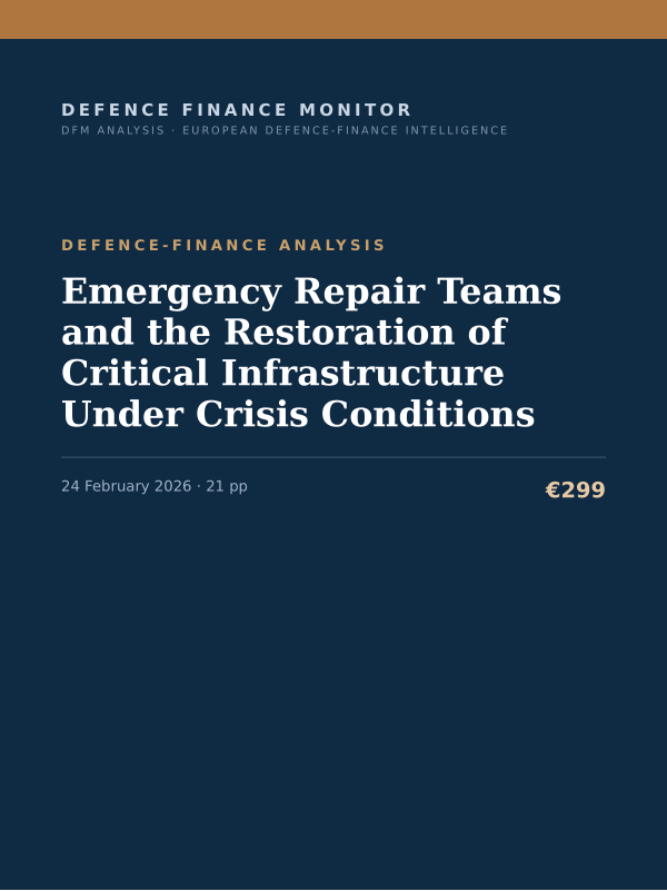 Cover of the DFM report “Emergency Repair Teams and the Restoration of Critical Infrastructure Under Crisis Conditions” — Defence-Finance Analysis, 21-page PDF