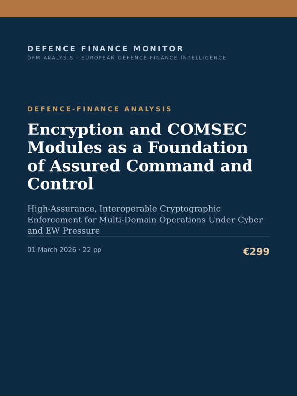 Cover of the DFM report “Encryption and COMSEC Modules as a Foundation of Assured Command and Control” — Defence-Finance Analysis, 22-page PDF