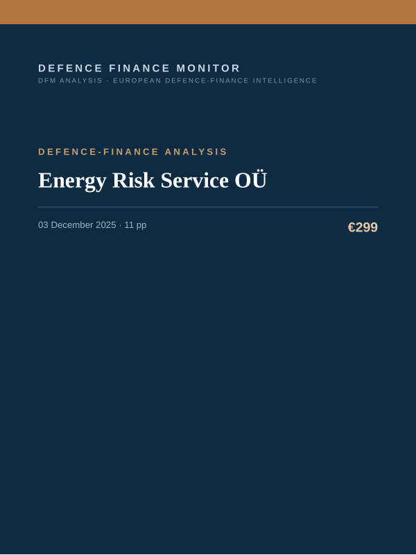 Cover of the DFM report “Energy Risk Service OÜ” — Defence-Finance Analysis, 11-page PDF