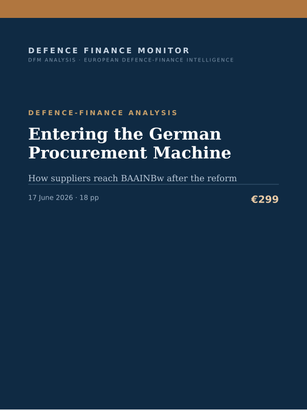 Cover of the DFM report “Entering the German Procurement Machine” — Defence-Finance Analysis, 18-page PDF