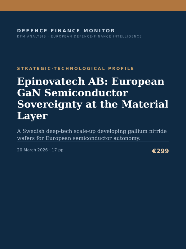 Cover of the DFM report “Epinovatech AB: European GaN Semiconductor Sovereignty at the Material Layer” — Strategic-Technological Profile, 17-page PDF