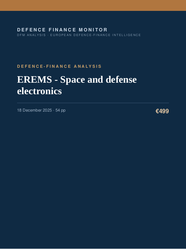 Cover of the DFM report “EREMS - Space and defense electronics” — Defence-Finance Analysis, 54-page PDF