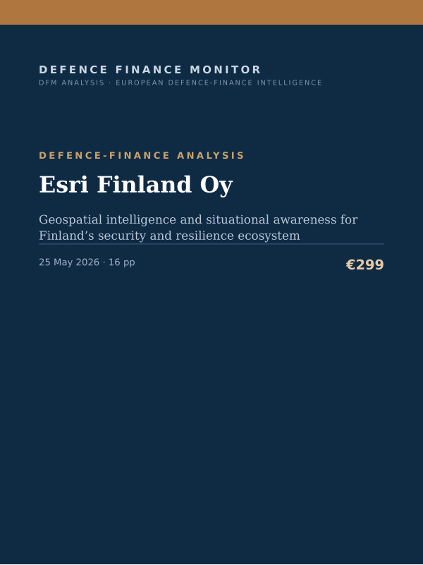 Cover of the DFM report “Esri Finland Oy” — Defence-Finance Analysis, 16-page PDF