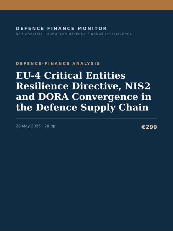 Cover of the DFM report “EU-4 Critical Entities Resilience Directive, NIS2 and DORA Convergence in the Defence Supply Chain” — Defence-Finance Analysis, 20-page PDF