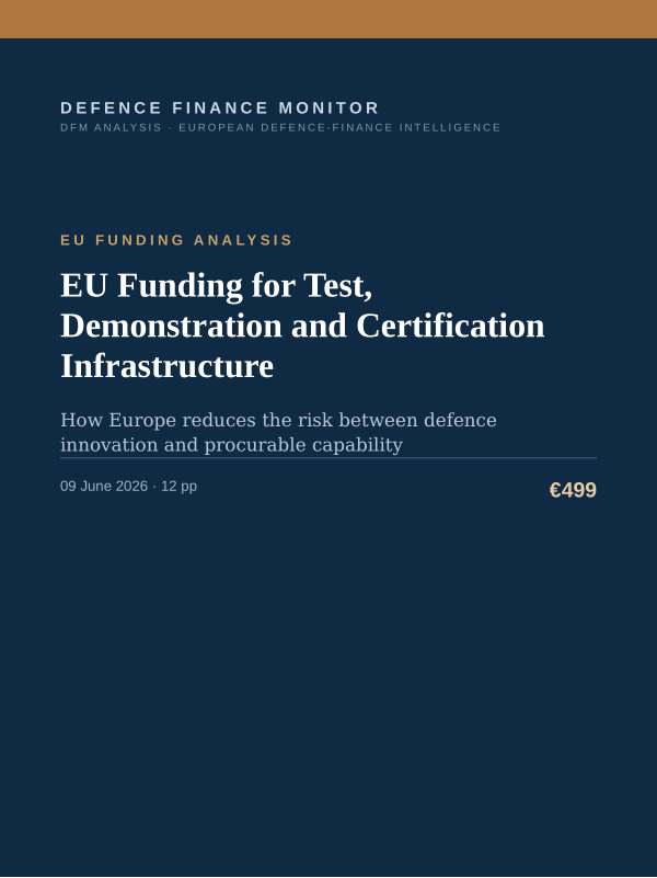 Cover of the DFM report “EU Funding for Test, Demonstration and Certification Infrastructure” — Eu Funding Analysis, 12-page PDF