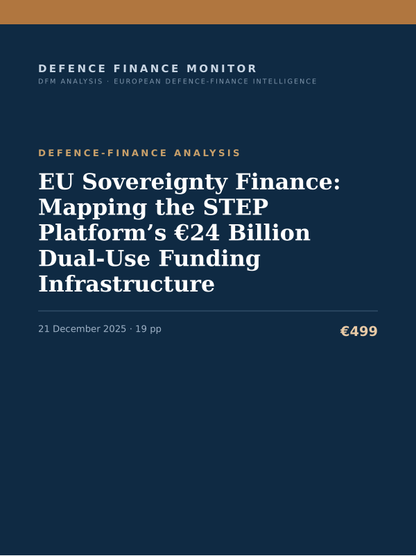 Cover of the DFM report “EU Sovereignty Finance: Mapping the STEP Platform’s €24 Billion Dual-Use Funding Infrastructure” — Defence-Finance Analysis, 19-page PDF