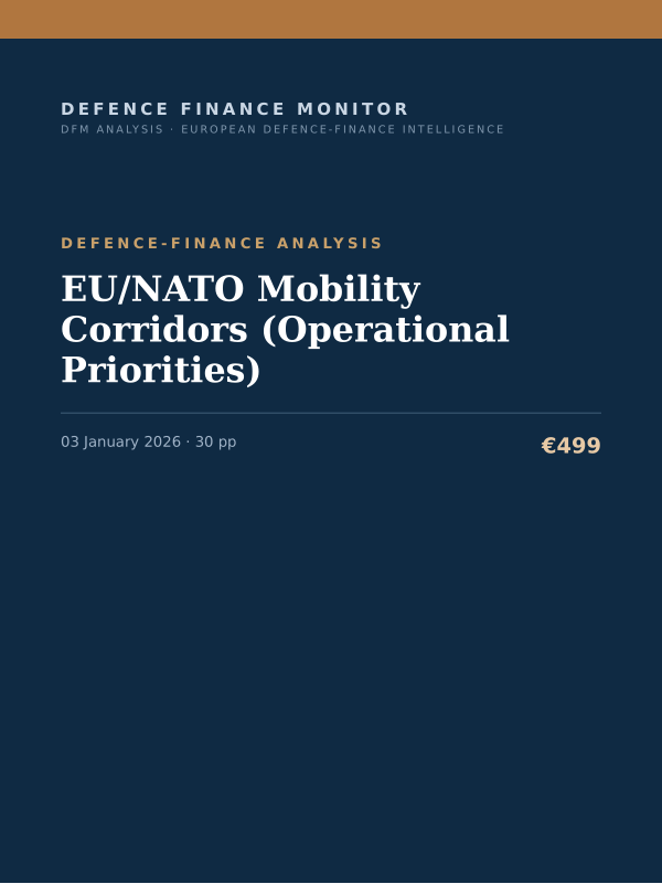 Cover of the DFM report “EU/NATO Mobility Corridors (Operational Priorities)” — Defence-Finance Analysis, 30-page PDF