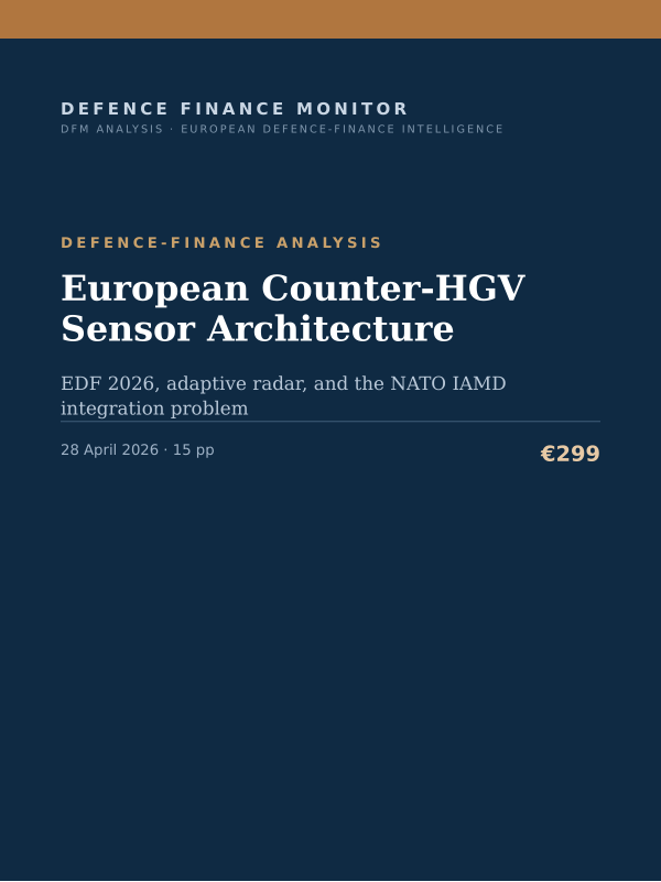 Cover of the DFM report “European Counter-HGV Sensor Architecture” — Defence-Finance Analysis, 15-page PDF