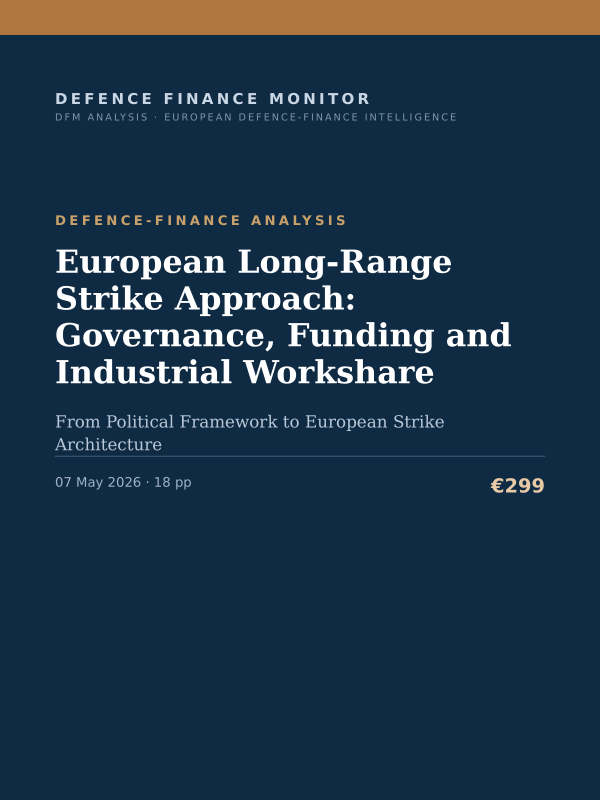 Cover of the DFM report “European Long-Range Strike Approach: Governance, Funding and Industrial Workshare” — Defence-Finance Analysis, 18-page PDF