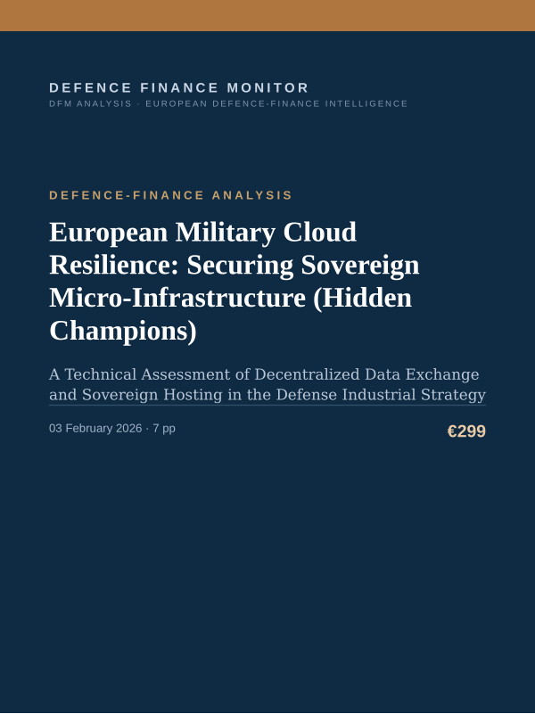 Cover of the DFM report “European Military Cloud Resilience: Securing Sovereign Micro-Infrastructure (Hidden Champions)” — Defence-Finance Analysis, 7-page PDF