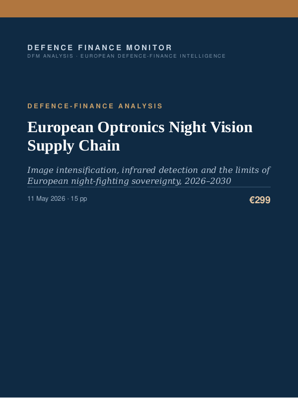 Cover of the DFM report “European Optronics Night Vision Supply Chain” — Defence-Finance Analysis, 15-page PDF