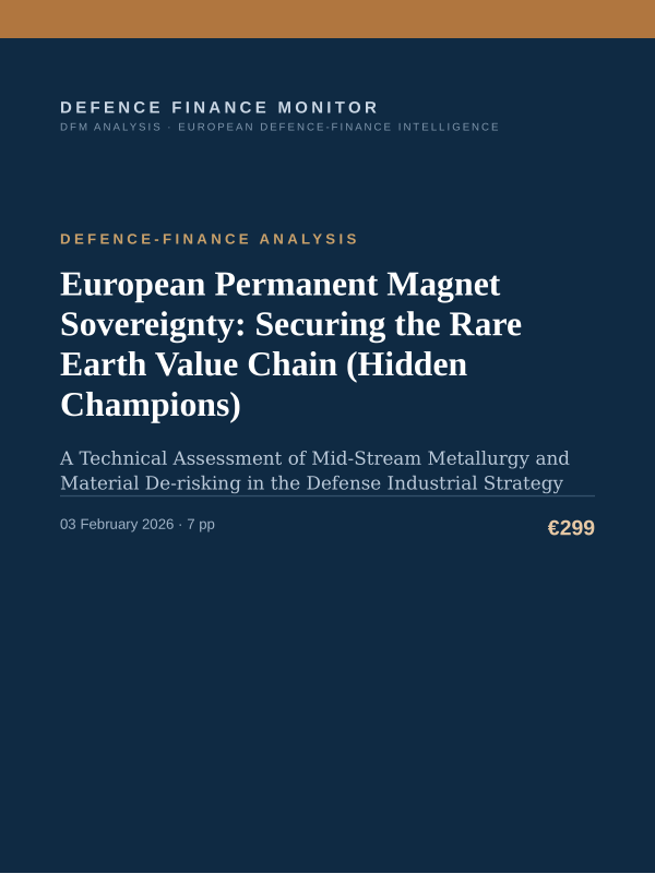 Cover of the DFM report “European Permanent Magnet Sovereignty: Securing the Rare Earth Value Chain (Hidden Champions)” — Defence-Finance Analysis, 7-page PDF