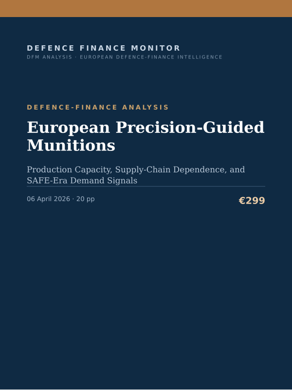 Cover of the DFM report “European Precision-Guided Munitions” — Defence-Finance Analysis, 20-page PDF