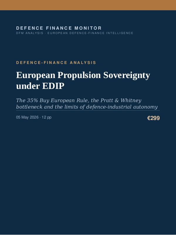 Cover of the DFM report “European Propulsion Sovereignty under EDIP” — Defence-Finance Analysis, 12-page PDF