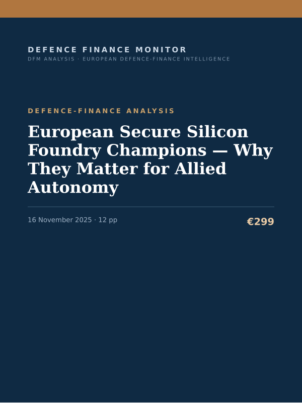 Cover of the DFM report “European Secure Silicon Foundry Champions — Why They Matter for Allied Autonomy” — Defence-Finance Analysis, 12-page PDF