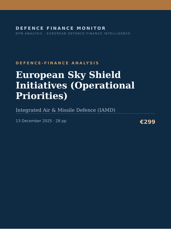 Cover of the DFM report “European Sky Shield Initiatives (Operational Priorities)” — Defence-Finance Analysis, 28-page PDF