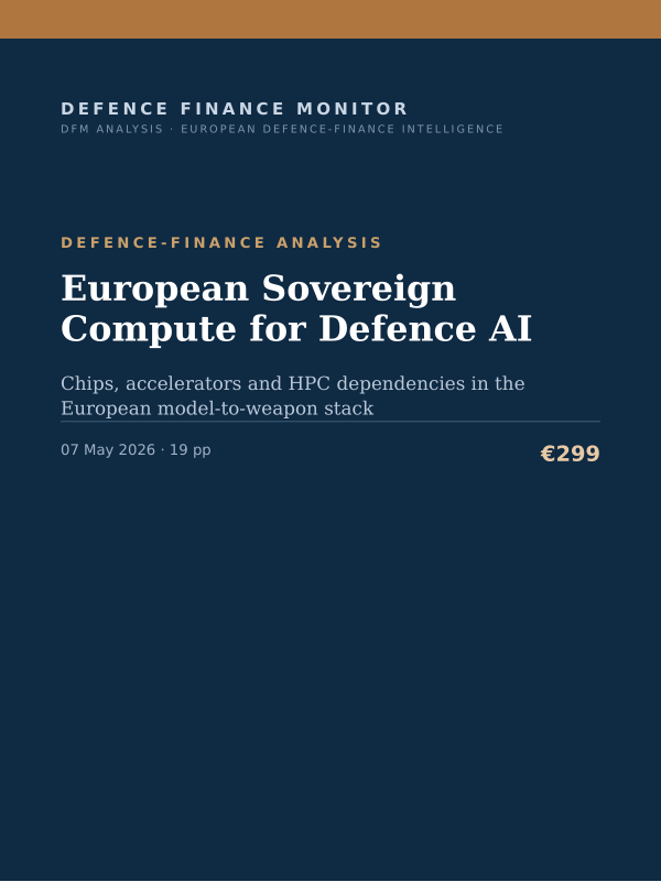 Cover of the DFM report “European Sovereign Compute for Defence AI” — Defence-Finance Analysis, 19-page PDF