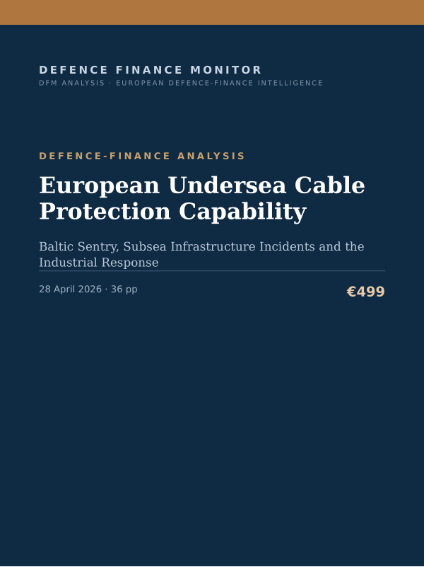 Cover of the DFM report “European Undersea Cable Protection Capability” — Defence-Finance Analysis, 36-page PDF