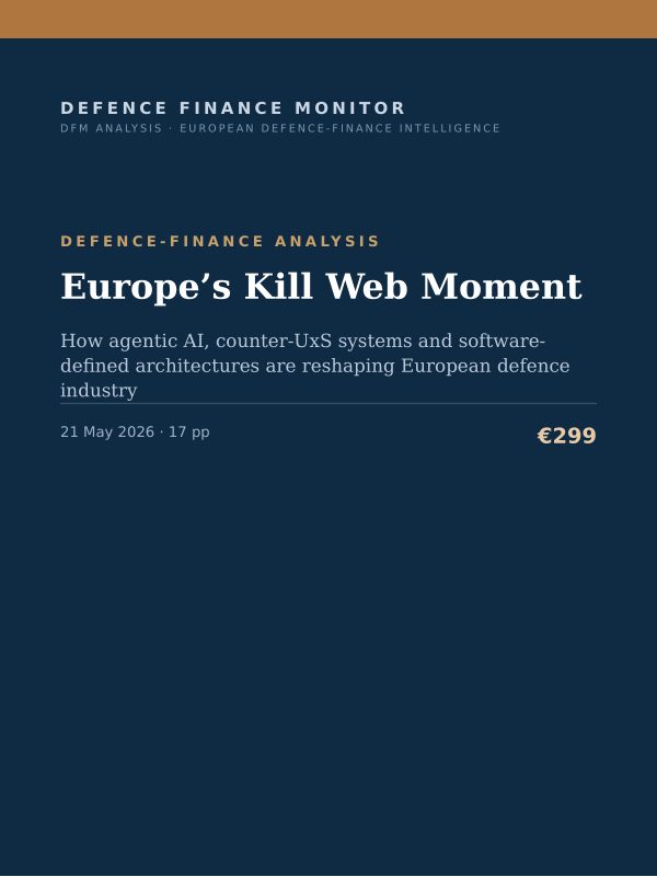 Cover of the DFM report “Europe’s Kill Web Moment” — Defence-Finance Analysis, 17-page PDF