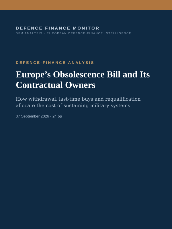 Cover of the DFM report “Europe’s Obsolescence Bill and Its Contractual Owners” — Defence-Finance Analysis, 24-page PDF