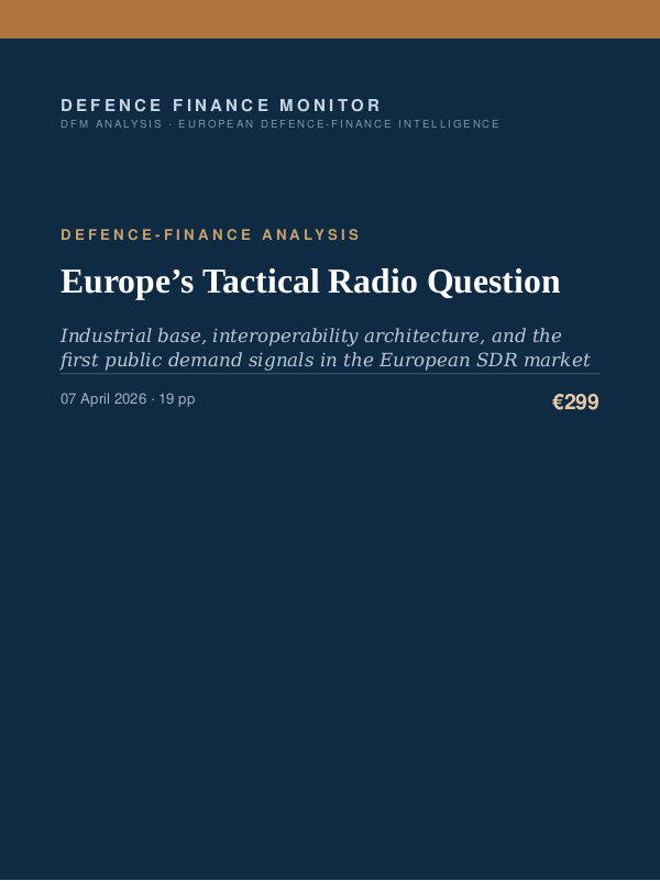 Cover of the DFM report “Europe’s Tactical Radio Question” — Defence-Finance Analysis, 19-page PDF