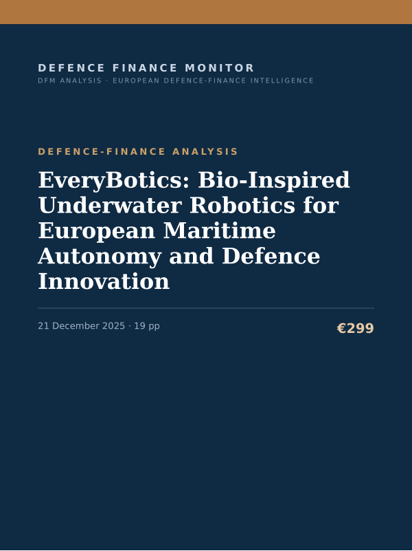 Cover of the DFM report “EveryBotics: Bio-Inspired Underwater Robotics for European Maritime Autonomy and Defence Innovation” — Defence-Finance Analysis, 19-page PDF