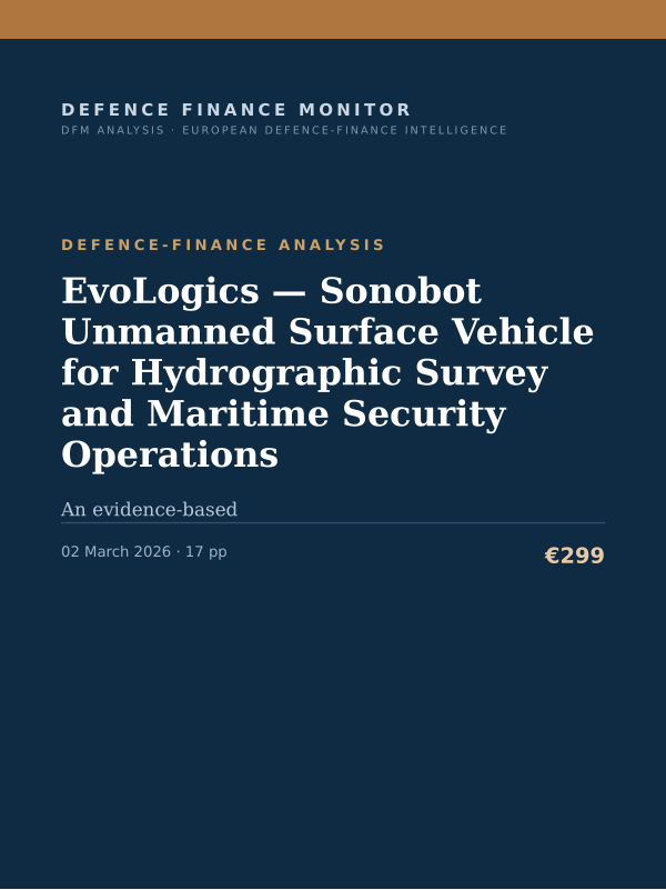 Cover of the DFM report “EvoLogics — Sonobot Unmanned Surface Vehicle for Hydrographic Survey and Maritime Security Operations” — Defence-Finance Analysis, 17-page PDF