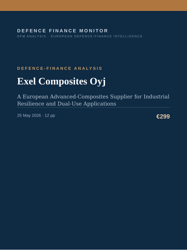 Cover of the DFM report “Exel Composites Oyj” — Defence-Finance Analysis, 12-page PDF