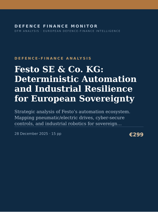 Cover of the DFM report “Festo SE & Co. KG: Deterministic Automation and Industrial Resilience for European Sovereignty” — Defence-Finance Analysis, 15-page PDF