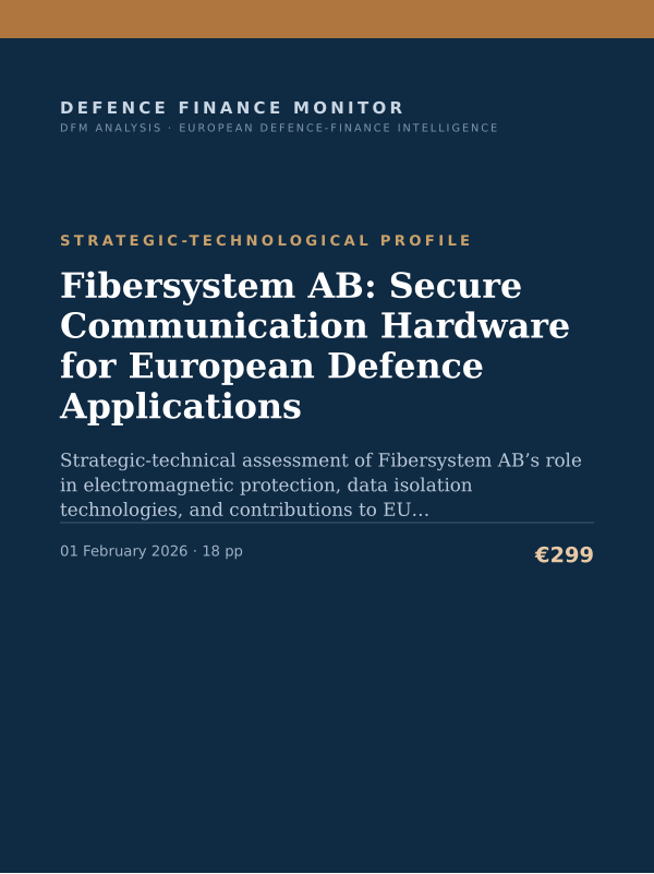 Cover of the DFM report “Fibersystem AB: Secure Communication Hardware for European Defence Applications” — Strategic-Technological Profile, 18-page PDF