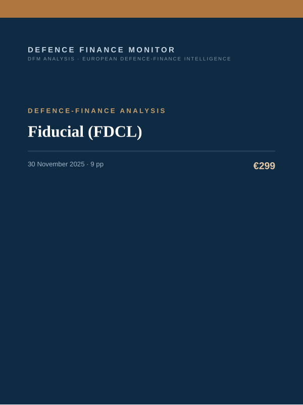 Cover of the DFM report “Fiducial (FDCL)” — Defence-Finance Analysis, 9-page PDF