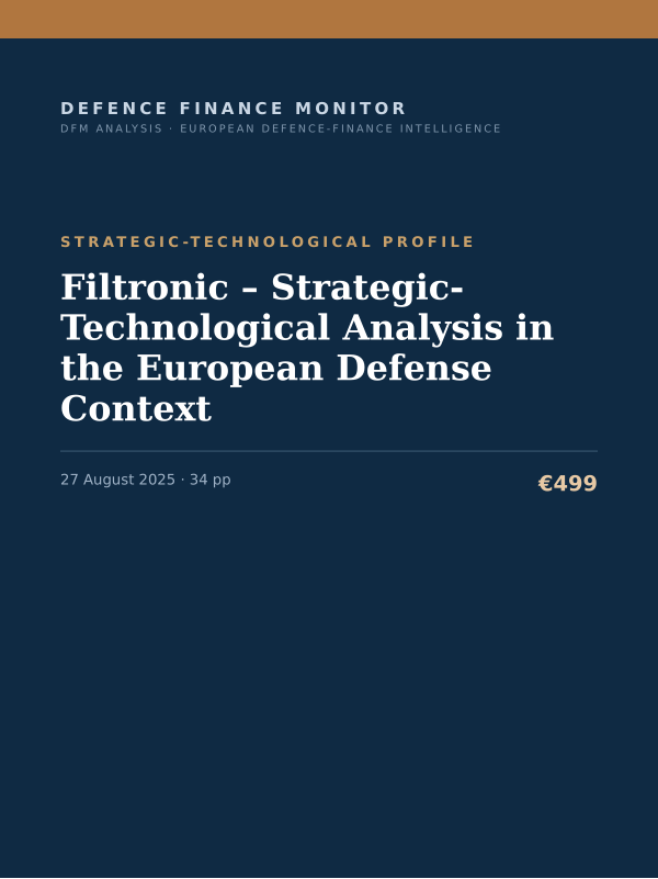 Cover of the DFM report “Filtronic – Strategic-Technological Analysis in the European Defense Context” — Strategic-Technological Profile, 34-page PDF