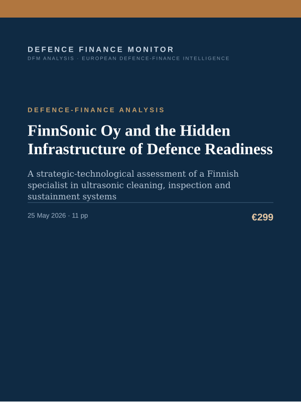 Cover of the DFM report “FinnSonic Oy and the Hidden Infrastructure of Defence Readiness” — Defence-Finance Analysis, 11-page PDF