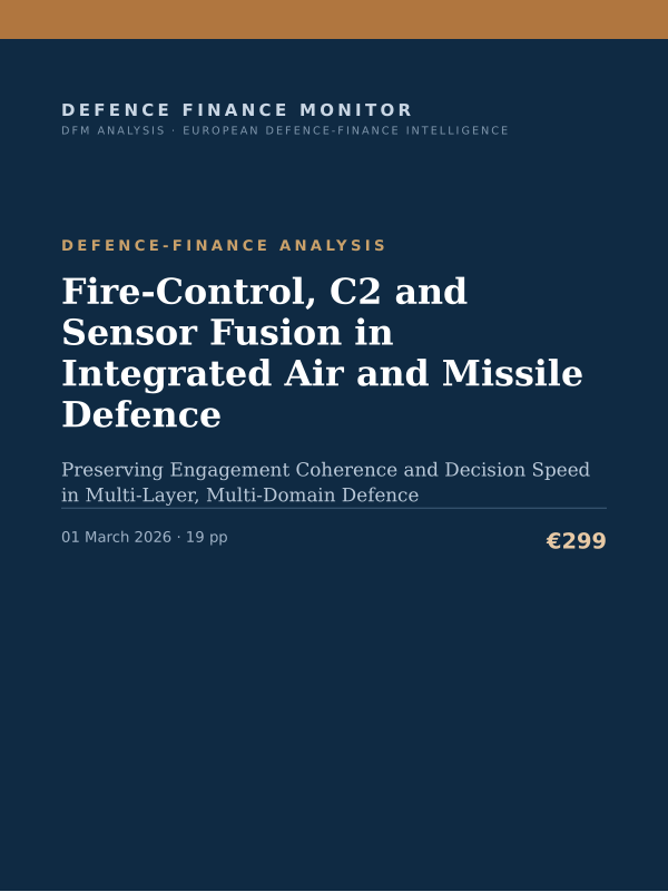 Cover of the DFM report “Fire-Control, C2 and Sensor Fusion in Integrated Air and Missile Defence” — Defence-Finance Analysis, 19-page PDF
