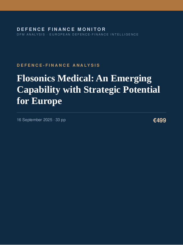 Cover of the DFM report “Flosonics Medical: An Emerging Capability with Strategic Potential for Europe” — Defence-Finance Analysis, 33-page PDF